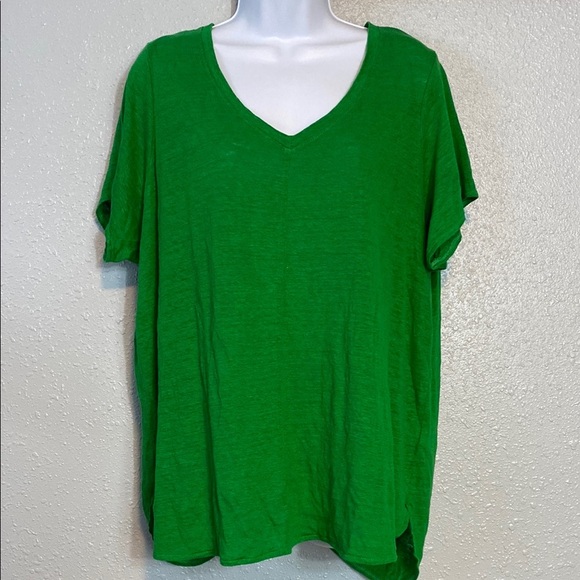 Tahari 100% Linen Green Oversized Short Sleeve T-Shirt - Picture 1 of 4
